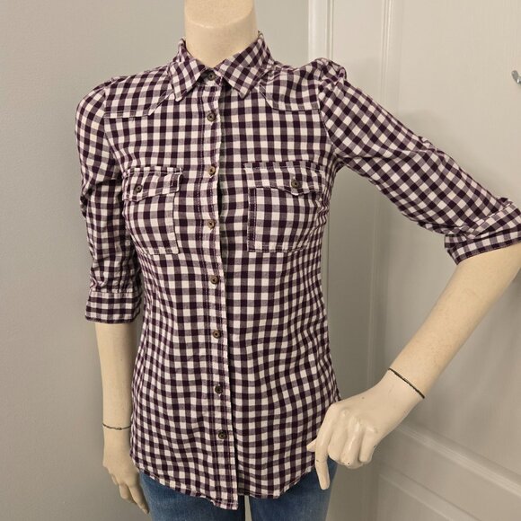 Garage Purple and white buffalo check plaid button up shirt, cotton - Picture 5 of 11